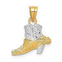 Sonia Jewels Real 14k White and Yellow Gold Two Toned Cowboy Boot Charm Pendant - 15mm x 15mm