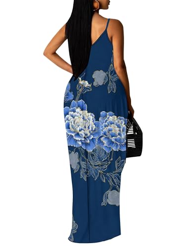 Image of Women Spaghetti Strap Maxi Dress with Pockets | Soft fabric relaxed fit sleeveless v neck with pockets for party and daily wear