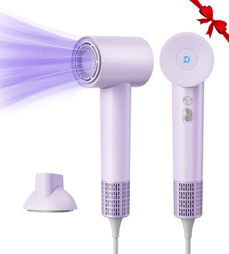 Secador Pelo, 110.000 rpm Motor Sin Escobillas, 500 Millones Secador de Pelo Ionico Negativos para Cuidado del Cabello, Secado Rápido, Bajo Nivel de Ruido (51dB), Secadora Viaje con Boquilla, Morado