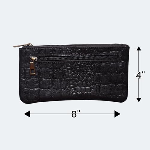 Image of Vintage Leather Pencil Case Pouch, Pen Pouch for Work and University, for Men and Women Elegant & Practical Brown Leather Pencil Cases for Adults Perfect for Office (Croco Black)