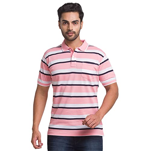 Image of COLOR PLUS Men's Striped Tailored Fit T-Shirt (CMKT14604-R4 Medium Red
