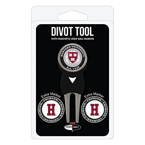 Team Golf NCAA Harvard Crimson Divot Tool Pack with 3 Golf Ball Markers Divot Tool with 3 Golf Ball Markers Pack, Markers are Removable Magnetic Double-Sided Enamel