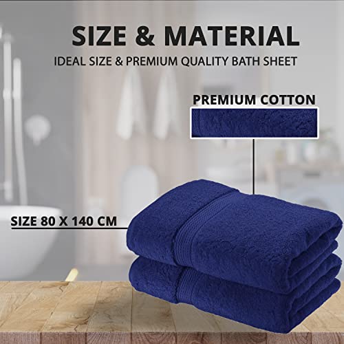 NAUSHA 2 x Super Large Bath Sheets Towels (80 x 140cm) 100% Egyptian Cotton 600 GSM, Royal Blue, 80 x 140 cm - Image 4