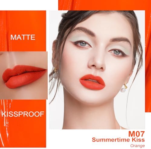 Oulac Liquid Matte Lipstick, Orange Lip Color, Long Lasting Lipsticks for Women, High-Pigmented, Lightweight, Creamy and Melting Texture, Vegan & Clean Beauty, Coral Lip, 4.5ml (M07) Summertime Kiss - 1