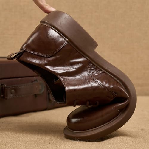 Men's Genuine Leather Lace Up Oxfords Casual Business Round Toe Non-Slip Platform Comfortable Block Heel Dress Shoes for Party Office Driving Walking Shoes 5
