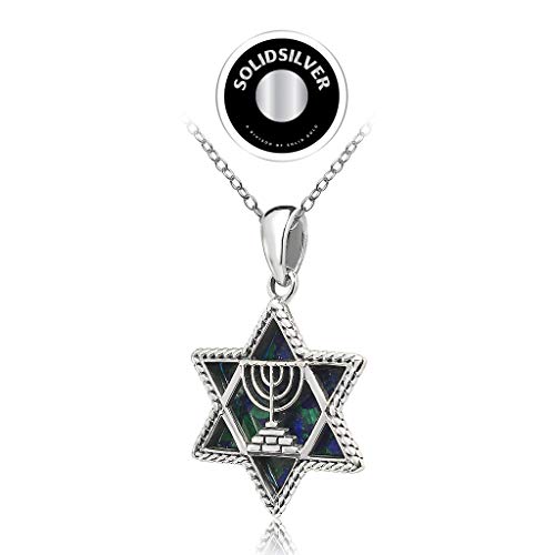 Solidsilver - Sterling Silver Genuine Ancient Roman Glass Star Of David And Menorah Pendant Necklace. #TOP2