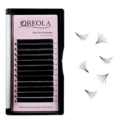 Oreola Self-Fanning Lashes Soft Volume Eyelash Extensions 1S Fast Flowering Fan Eye lashes for DIY Eyelashes Extensions Matte Black Simple D Curl 11mm