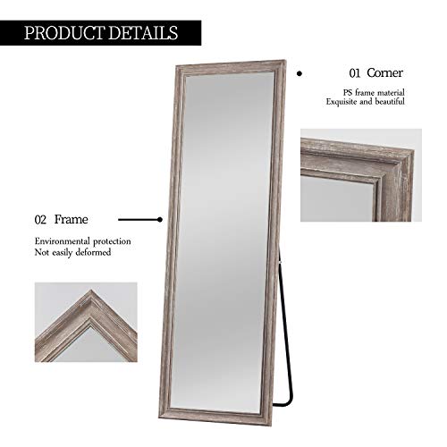 Image of NeuType Full Length Burlywood Polystyrene Frame Hanging Floor Mirror with Standing Holder Bedroom /Locker Room