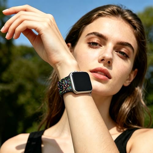 Image of Sport Bands Compatible with Apple Watch Band Women Men 40mm 38mm 41mm 42mm 44mm 45mm 46mm 49mm ,Soft Wristband Waterproof Replacement Strap for iWatch Bands Series 11 10 9 8 7 6 5 4 3 2 1 SE Ultra Black