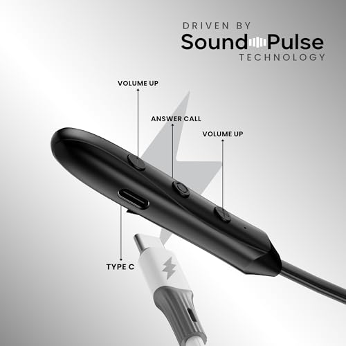 Image of OOGE Tune 6 Neckband Bluetooth Headphones, 60H Playtime, Deep Bass, Type-C Charging, Magnetic Ear Tips, IPX4 Sweat Resistant, Sound Pulse Mic (Black)