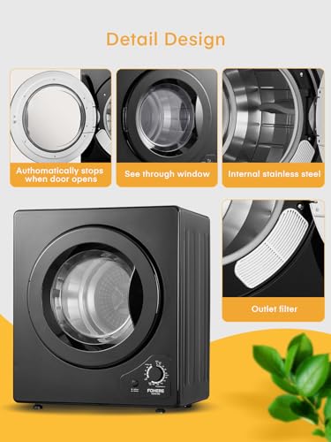 4KG Compact Vented Tumble Dryer, FOHERE Freestanding Table top Dryer with 5 Heat Settings, Stainless Steel Tub, Black, Crease Guard - Image 4