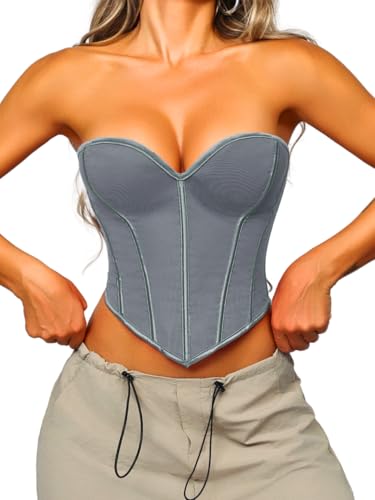 Image of ChiaoLezhee Heart Corset Top For Women, Sexy Concert Outfits Going Out, Strapless Crop Top, Overbust Bustier