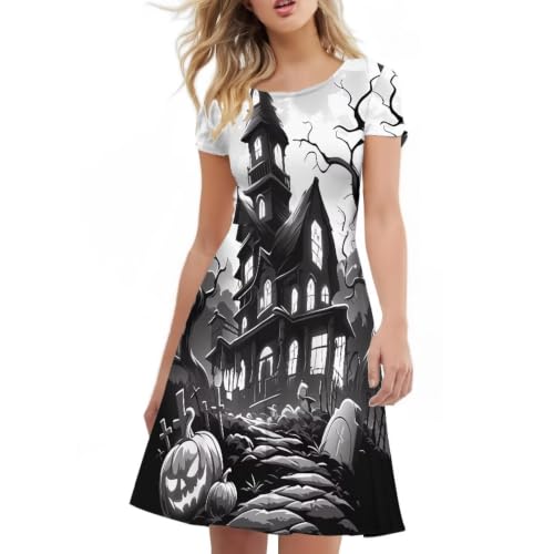 Image of Irisjudy T Shirt Dress for Women Short Sleeve Girls Short Sleeve Dress Plus Size, O Neck Knee Length Midi Dress for Ladies