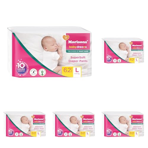 Image of Morisons* babydreams THE CHOICE of SMART MUMS Baby Supersoft Diaper Pants Large - L (62 Pieces), 1741 grams (Pack of 5)