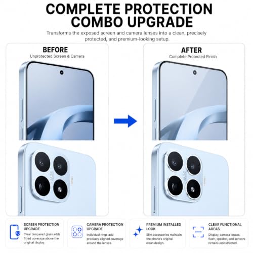Image of FIRST MART Tempered Glass for Xiaomi 17T 5G with Blue Camera Ring Guard & Installation Kit | HD Clear Edge-to-Edge Screen Protector, Scratch Resistant, Case-Friendly | Pack of 1