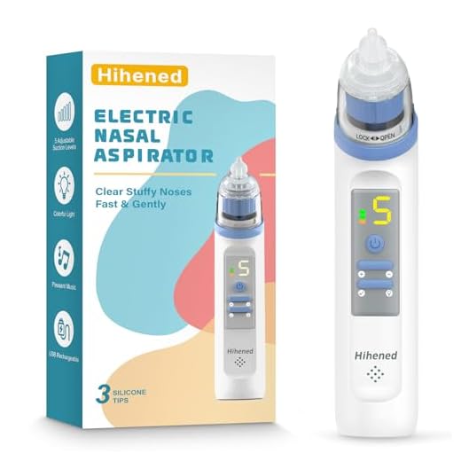 Electric Nasal Aspirator for Baby, Nose Aspirator for Toddlers, Rechargeable Baby Nose Sucker, Nose Cleaner with 3 Silicone Tips, 5 Suction Levels, Music and Light Soothing Function,Blue