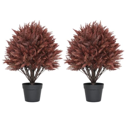 24in Faux Cedar Plants Topiary Fall Trees Artificial Outdoor Set of 2