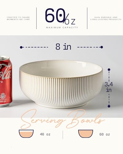 getstar Large Serving Bowls (8 inch & 60 fl oz), Ceramic Salad Bowl Set of 2, Microwave and Dishwasher Safe, Farmhouse Kitchen Decorative Bowls Set - Image 3