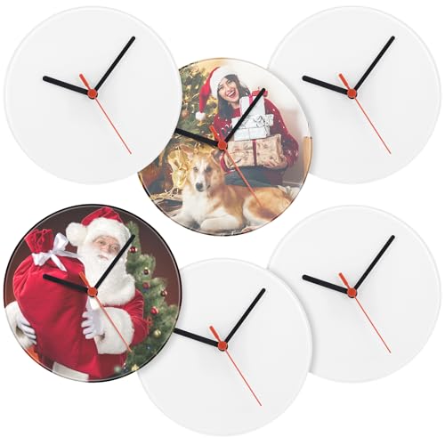 6 Pcs Glass Sublimation Blank Wall Clocks 7.9 Inch Round Printing Wall Clock DIY Decorative Battery Operated Clock for Graduation School Home Decor
