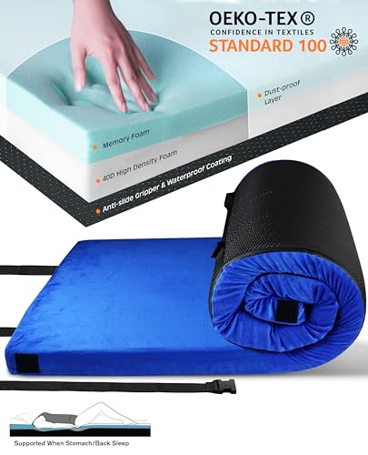Image of GAIALOOP 3 Inch Memory Foam Camping Mattress, Dual Layer Thick Sleeping Camp Pad for Car Tent Cot, Roll-Up Portable Glamping Floor Bed for Guests Sleepover