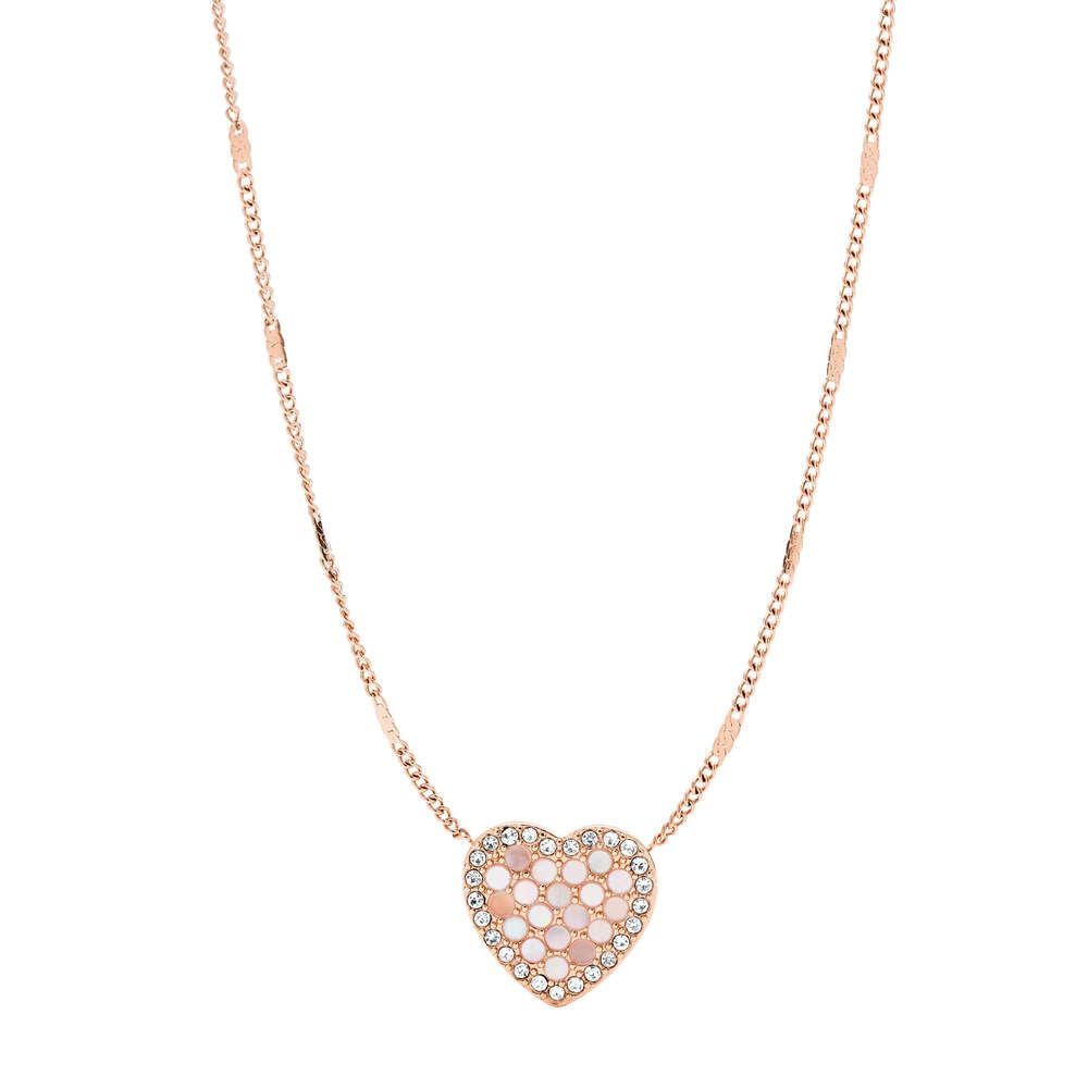 Fossil Necklace for Women Vintage Glitz, Total Length: 40.6 cm + 5.1 cm Extension Chain / Pendant: 11mm x 12mm Rose Gold Stainless Steel Necklace, JF03164791