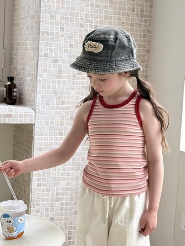 Image of BINIDUCKLING Toddler Tank Top Girls Summer Cute Striped Sleeveless Top 24 Months-8 Years