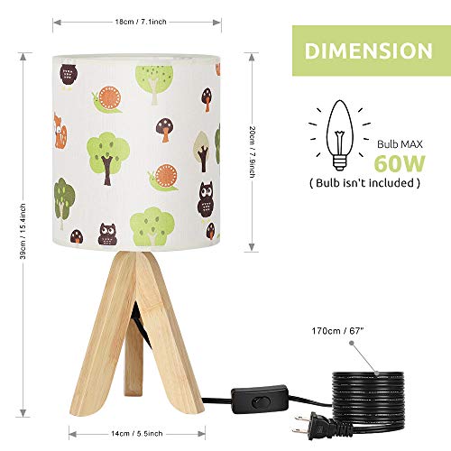 HAITRAL Tripod Table Lamp - Kids Nightstand Lamp with Fabric Cartoon Lampshade for Bedrooms and Living Room