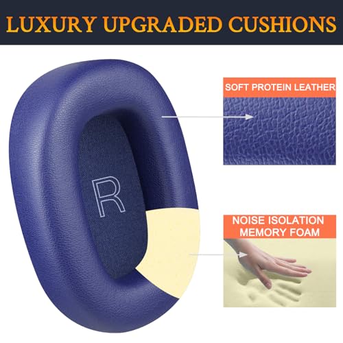 Almohadillas de repuesto SOULWIT para auriculares inalámbricos Bowers & Wilkins Px7 S3/Px8 S2, cojines de cuero proteico suave y espuma viscoelástica de alta densidad - Azul índigo miniatura 4