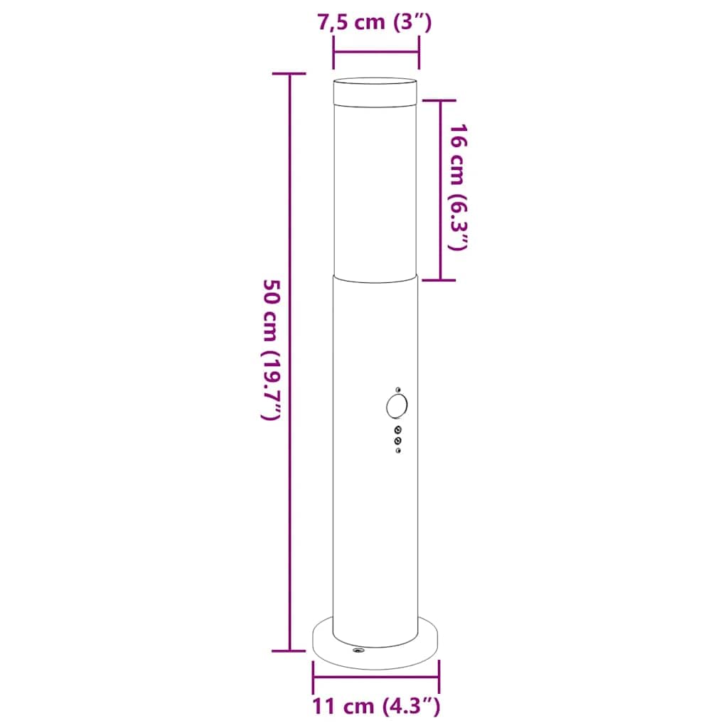Lampada a colonna con sensore, 50 cm, in acciaio inox, IP44, lampada da terra per esterni con sensore di movimento PIR, attacco E27, resistente alle intemperie, moderna, per giardino