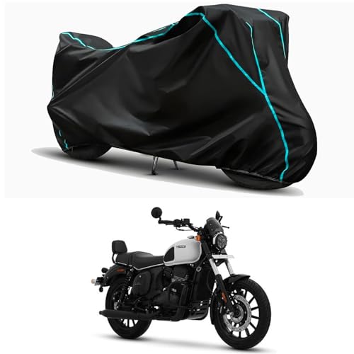 Image of Waterproof Bike Body Cover Compatible for | Yezdi Roadster Sin | Taffeta Fabric, Sky Piping Design, Bottom Elastic Fit | Dustproof, Sun UV & Rain Protection for All Weather.