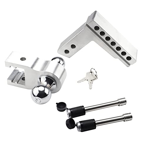 Proeze Adjustable Trailer Hitch Ball Mount, Fits 2-Inch Receiver, 6-Inch Drop/Rise Aluminum Drop Hitch, 12500Lbs, 2-Inch And 2-5/16-Inch Balls Equipped With 2 Latches With Locks #TOP6