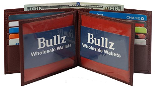 Genuine Cow Leather RFID Bulky Large Bifold Double ID Hipster Mens wallet