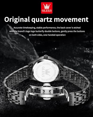 Image of OLEVS Mens Watches Business Large Numer Easy to Read Quartz Watch Stainless Steel Waterproof Luminous Date Casual Male Watch