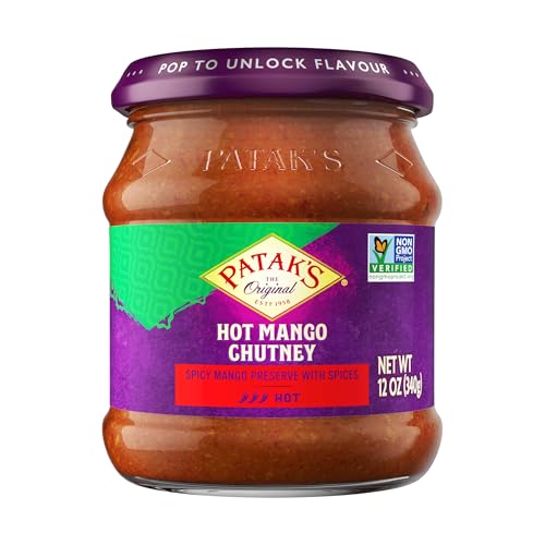 Patak’s Hot Mango Chutney - Sweet & Spicy Mango Chutney with Paprika & Red Chile - Vegan & Gluten-Free - Perfect for Meats, Cheese Platters & Veggie Dips - 12 oz (Pack of 1)