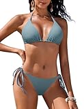 UMIPUBO Costume da Bagno Donna Due Pezzi Bikini Triangolo Set Sexy Thong Collo A V Costumi Reggiseno Spiaggia Coulisse Imbottito Beachwear