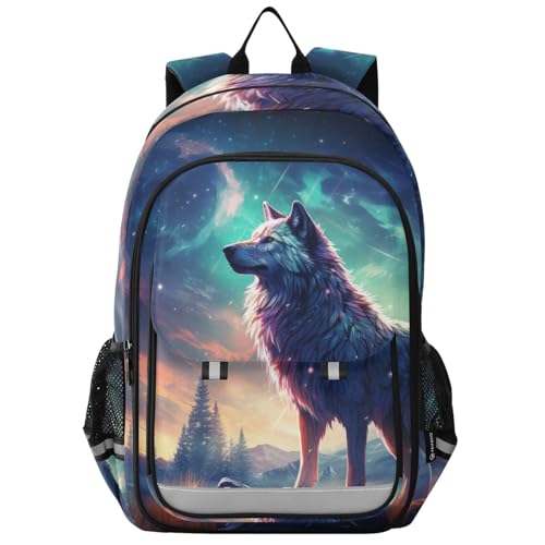 Wolf Planet Forest Animal Backpack Kids School Bag Lightweight Laptop Backpack Elementary Capacity Student Bookbags for Travel Daypack with Reflective Stripes