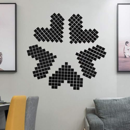 Image of Bikri Kendra - 400 Square Silver Decorative Mirror Stickers for Wall, Wall Mirror Stickers, 3D Acrylic Stickers Wall Stickers for Hall Room, Bed Room, Kitchen Living Room Kids Room. (Black)