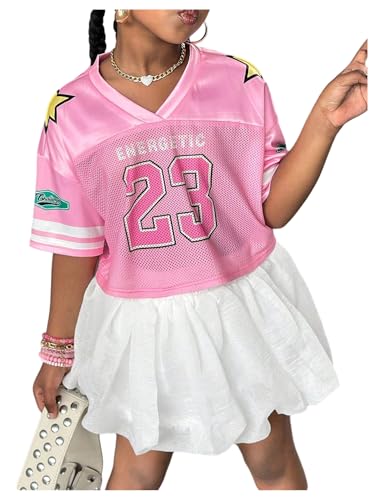 Floerns Girl's Y2k Number Jersey Shirts Half Sleeve V Neck Sport Streetwear Tee Tops Pink 11Y