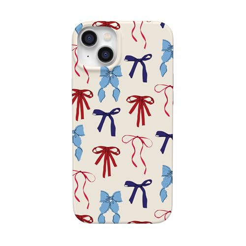 Casely iPhone 14 Plus Case | American Girlie | Red White & Blue Bows | Compatible with MagSafe | Classic Ultra Thin Design