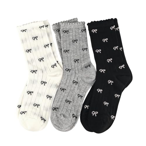 Image of Women's Cute Crew Socks, Casual Athletic Cotton Bowknot Cherry Calf Novelty Socks for Women
