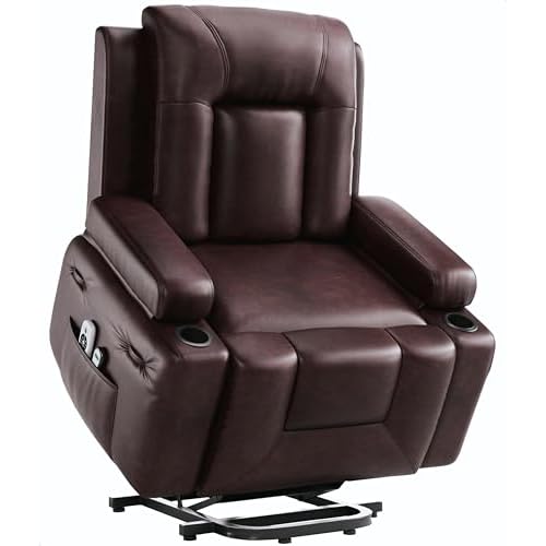 GarveeHome Power Lift Recliner Chair - Heat and Massage, PU Leather Electric Lift Recliner for Elderly & Mobility Impaired, Adjustable Back and Legs, Heavy Duty Lift Chair for Seniors Coffee