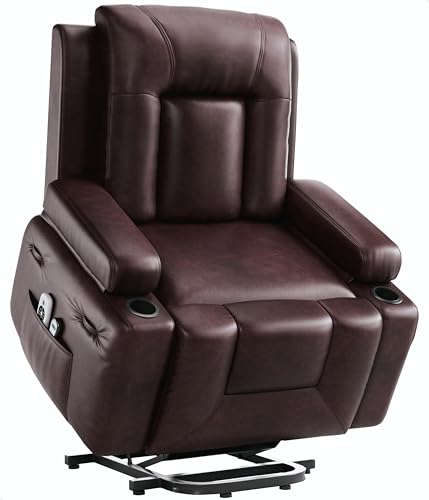 Image of Garvee Oversized Power Lift Recliner Chair - Heat and Massage, PU Leather Electric Lift Recliner for Elderly & Mobility Impaired, Adjustable Back and Legs, Heavy Duty Lift Chair for Seniors