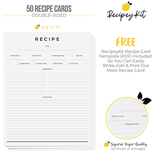 RECIPEYKIT Recipe Binder 8.5x11 3 Ring Amazing New Design Cards