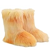 ENEN Botas para Mujer Peludas Talla 36-44, Botas de Nieve Invierno Mujer Zapatos de Invierno con Peluda Cálidas Suaves para Climas Fríos, Exteriores e Interiores (MR17 Amarillo,40)