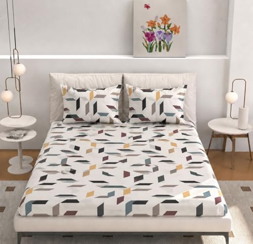 Image of Castiqa Elastic Fitted Supersoft Premium Brushed Cotton 200TC Double Bedsheets King Size 78x72 Inch with 2 Pillow Covers (Fits Upto Mattress of 10 Inches) (White)