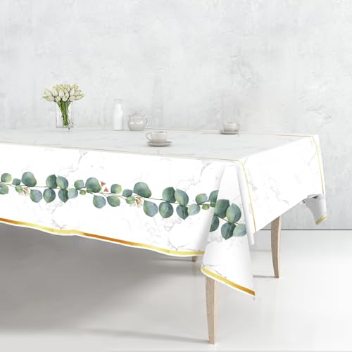 hapray 4 Pack Greenery Jungle Party Tablecloths for Rectangle Tables, Waterproof Disposable Party Table Cloths, Table Covers for Decorations, Tablecover (Eucalyptus, 54