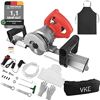 VKE Elektrischer Fliesenschneider, 1200W 45 grad Fliesenschneider mit Sägeblatt, Maschine zum Anfasen von Fliesen, Fliesenschrägschneider mit 12V Wasserpumpe (mit Aufbewahrungstasche und Schürze)
