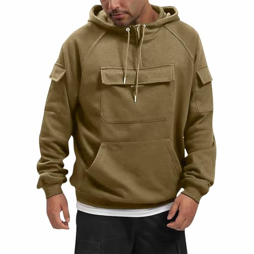 Ymosrh Men's Casual Outdoor Workout Hoodies Pullover Long Sleeve Cargo Hooded Sweatshirts with Pockets, S-3XL