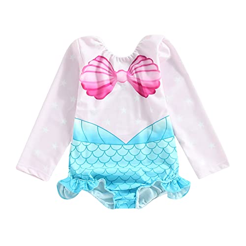 Toddler Girl Cute Flower Long Sleeve One Piece Swimsuit Summer Beach Swimwear Bathing Suit