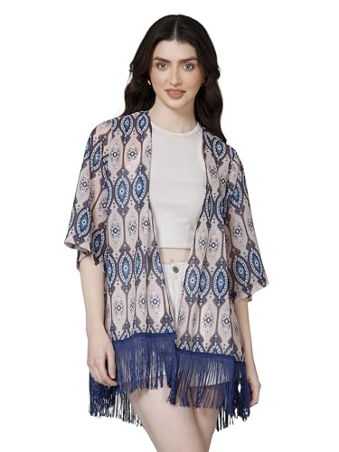 Image of PURYS Floral Print Shrug for Women | Lightweight Georgette Kimono| Versatile Casual Shrug for Layering and Summer Fashion